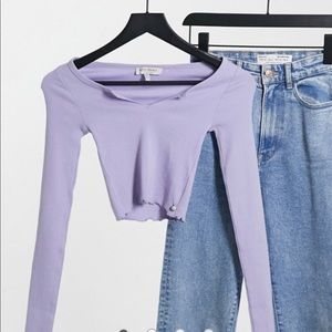 Pull&bear notch front long sleeve top lilac